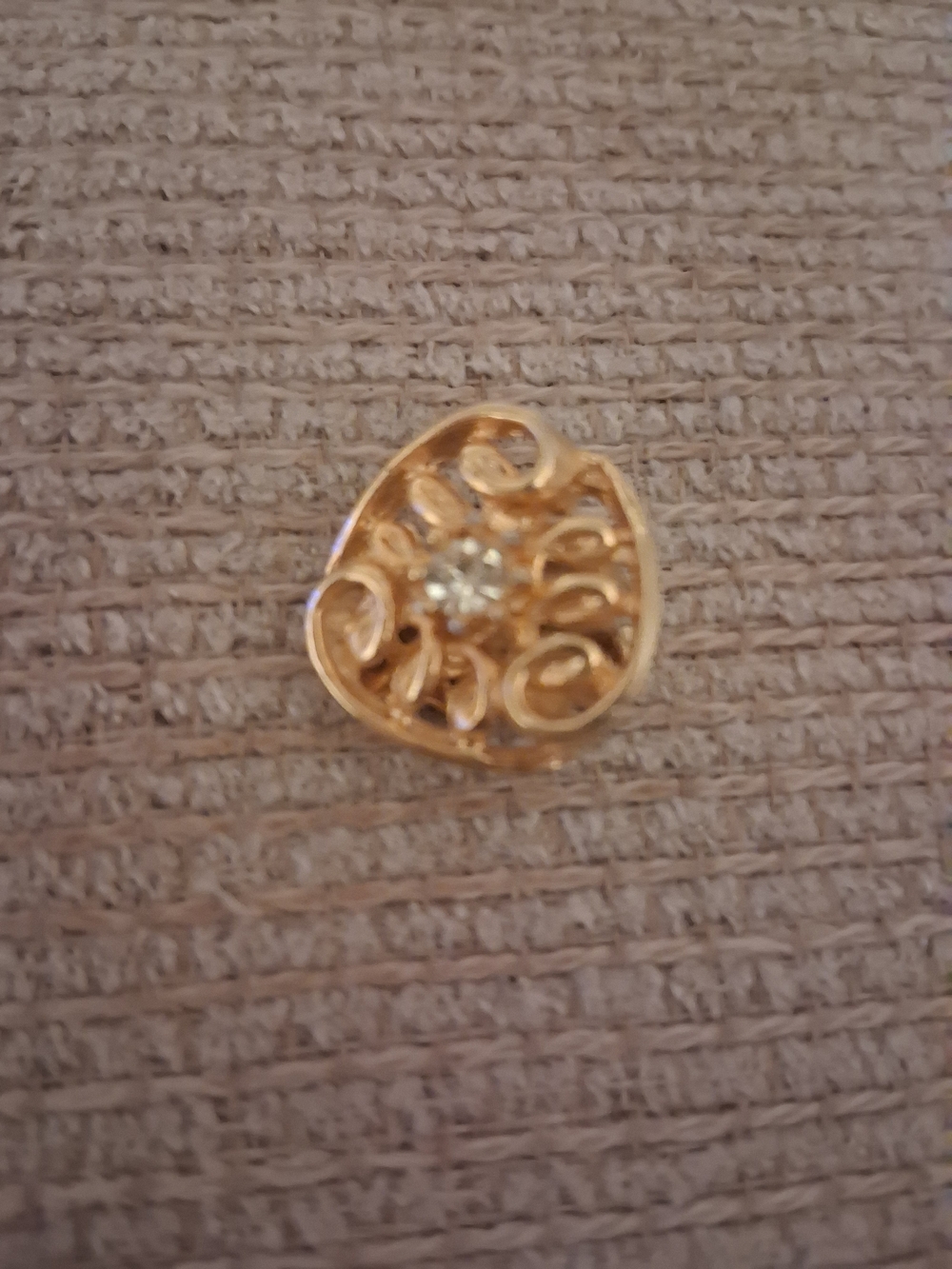 Gold Filigree Heart Earring  with Clear Center Stone